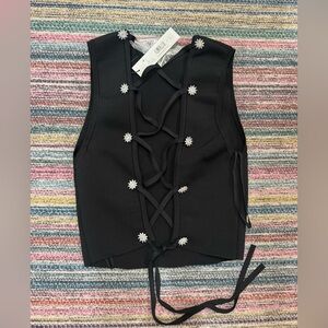 NWT Alice and Olivia black rhinestone top